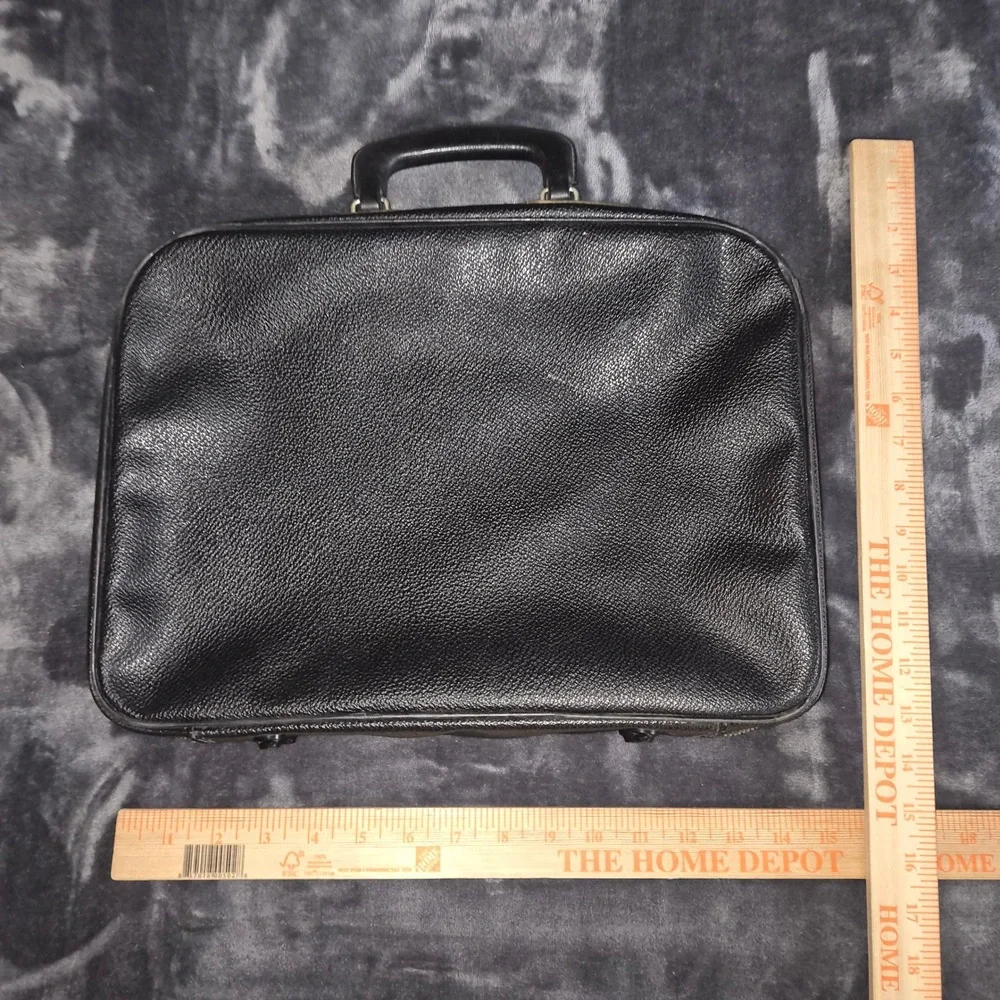 Vintage Black Pebbled Faux Leather Briefcase Laptop Bag Made in Japan YKK Zipper